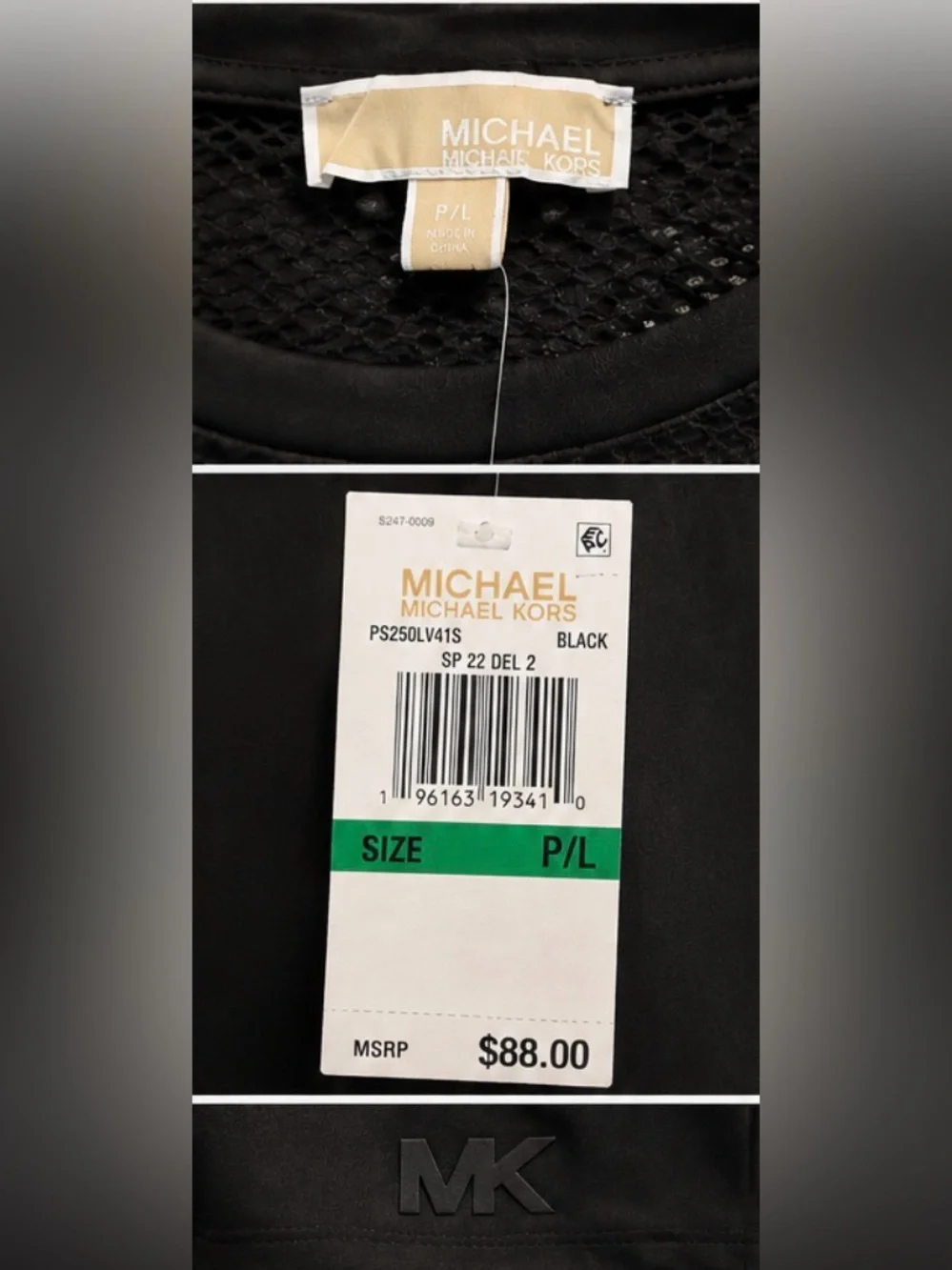 Michael Kors Black Long Sleeve Top with Mesh Insets